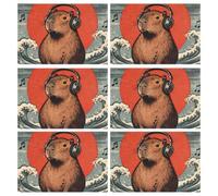 Japanese Ocean Sea Wave Groundhog reusable rustic placemats for dining table rectangle placemats 6 Piecing placemat set 12x18