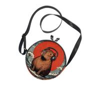 Japanese Ocean Sea Wave Groundhog Round Womens Purses Crossbody Women Trendy with Adjustable Strap Small Handbags Take a walk Canvas Messenger Purse