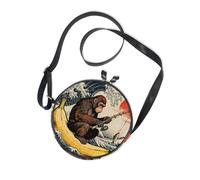 Japanese Ocean Sea Wave Orangutan Round Small Crossbody Bag Womens Practical with Adjustable Strap Small Black Purses Take a walk Canvas Messenger Purse