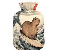 Japanese Ocean Sea Wave Surfing Groundhog Cute hot Water Bottle with Soft Cover, 1L hot compresses for The Body for Hot and Cold Therapies, Hot and Cold Therapies