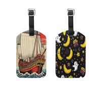 Japanese Ocean Sea Waves Boat Banana Ghosts 2 Pcs Luggage Tags Noticeable Tags for suitcases for Suitcase