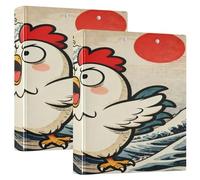 Japanese Ocean Sea Waves Chicken 1 and A Half Inch Notebook Binders 3 Ringed with Interior Pockets 1/2 Pack Assorted Binders Hardcover