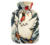 Japanese Ocean Sea Waves Chicken hot Waterbottle with Soft Cover, 2L hot compresses for The Body for Tummy Warmer, Tummy Warmer