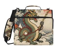 Japanese Ocean Sea Waves Dragon Fish 1.5-Inch 3-Ringing Sturdy Zipper Binder with Handle Laege Capacity Documents Files Storage Bag for Office School Clip de cremallera