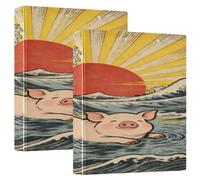 Japanese Ocean Sea Waves Pig 1 and A Half Inch School Supplies Binder Three-Ringing with Pockets 1/2 Pack Office Binder Supplies 200 Sheets