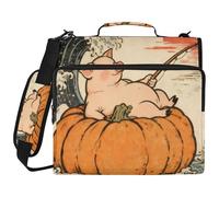 Japanese Ocean Sea Waves Pig Pumpkin 3 Ringing Binder Organizer with Strap Easy to Carry Documents Files Storage Bag for School/Office Cartera con cremallera
