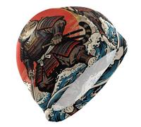 Japanese Ocean Sea Waves Samurai Cat Swim Cap Waterproof for Ladies Short Hair Waterproof Swim Cap for Women Hair Protection and Drag Reduction