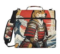 Japanese Ocean Sea Waves Samurai Dog 3 Ringing 1.5 inch Office Binder Organizer with Shoulder Strap Waterproof Document Organizer Suitable for Middle School Clip de cremallera escolar
