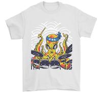 Japanese Octopus Drummer Drumming Drums Mens T-Shirt 100% Cotton White M