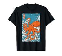 Japanese Octopus Wave Flowers Ukiyo-e Art Women Men Kids T-Shirt