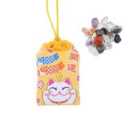 Japanese Omamori with Crystals, Golden Yellow/Pink Good Luck Amulet Charms for Blessing Money Success Wealth Career Fortunes Love Relationship Friendship (Yellow)