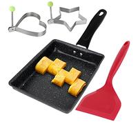 Japanese Omelette Pan, Mini Rectangle Egg Pan with Wide Silicone Spatula and 2 Fried Egg Rings, Non-Stick Tamagoyaki Frying Pot Home Kitchen Cooking Tools for Induction Cooker Gas Stove