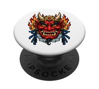 Japanese Oni Demon Mask Samurai Folklore Art PopSockets Adhesive PopGrip