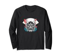 Japanese Oni Mask Bold Demon Art Street Style Long Sleeve T-Shirt