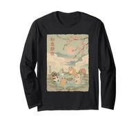 Japanese Onsen Kawaii Animals Cherry Blossom Relaxation Long Sleeve T-Shirt