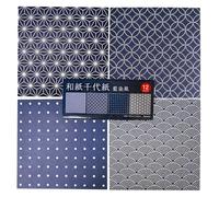 Japanese Origami Paper 6 inch 12 Sheets, 4 Indigo Dyed Style Patterns, Made in Japan, Traditional Washi Chiyogami Paper for Origami, Crafts, and Art Projects