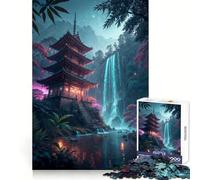 Japanese Pagoda And Waterfall Landscape 1000 Pieces Jigsaw Puzzles for Adults Focus Train Fade Resist Home Enjoyable Santa Present (50x75cm)