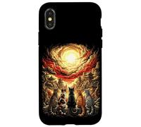 Japanese Pagoda Cats Anime Manga Retro Vintage Aesthetic Case for iPhone X/XS