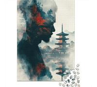 Japanese Pagoda Double Exposure 1000-Piece Puzzle for Adults, 52x38cm/1000pcs, White Card Pieces for A Neat Table; An Unhurried Indoor Weekend Activity