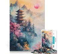 Japanese Pagoda in Misty Mountain Jigsaw for Teenagers1000 Pieces Reason Boost DIY Play Playful Challenge (38x52cm)
