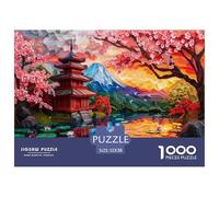 Japanese Pagoda Jigsaw Puzzles Puzzles for Adults Kids. 1000 Pieces Mountain Cherry Blossoms Great Gifts Challenge Toy Educational Games Home Decoration for Educational Games Gifts 52x38cm/1000pcs