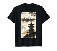 Japanese Pagoda Mount Fuji Cherry Blossom Art Japan Garden T-Shirt