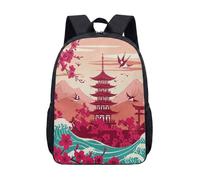 Japanese Pagoda Mt Fuji Print 17-Inch Backpack for Kids Students, Spring Landscape Rucksack for School Travel, Vibrant Daypack (04)