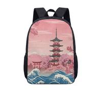 Japanese Pagoda Mt Fuji Print 17-Inch Backpack for Kids Students, Spring Landscape Rucksack for School Travel, Vibrant Daypack (01)