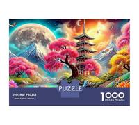 Japanese Pagoda Puzzle 1000Pc Cherry Blossoms Jigsaw Puzzles Challenging Family Activity Games with Extra Fun 100% Recycled Cardboard for Kids 52x38cm/1000pcs