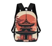 Japanese Pagoda Silhouette with Rising Sun Backpack, 3D Printed School Bag, School Lunch Bag, Travel Backpack, Friends Backpack, School Backpack for Girls And Boys 17inch