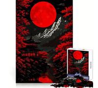 Japanese Pagoda Under Red Moon 1000 Piece Jigsaw Puzzles- Reason Skill Smooth Joint Happy Challenge (38x52cm)