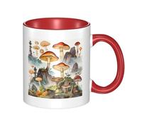 Japanese Painting Mushroom Dual Color Ceramic Coffee Mug 330ml - Classic Tea Cup, Gift Mug, Microwave Safe, Office and Home Drinkware