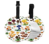 Japanese Painting Mushroom,Luggage Tags Pu Leather Name Tag Travel Suitcase Identifier ID Tags Durable Baggage Label 2 pcs