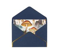 Japanese Painting Mushroom Luxury Pearl Paper Greeting Card With Gold Border, Blank Inside, With Envelope - Birthday, Wedding, Christmas, Valentine