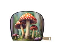 Japanese Painting Mushroom Print Coin Purse Wallet,Cute Leather Credit Card Holder Zipper Mini Pouch Change Purses
