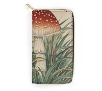 Japanese Painting Mushroom Slim Thin Credit Card Wallet, PU Leather Bifold Cash Wallet, Zipper Coin Pocket Id Window Wallet Storage Bag Wallet Coin Purse Pouch Change Holder Small with Zipper for Men