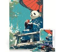 Japanese Panda Kimono 1000 Piece Jigsaws for Adults Puzzle Mental Boost Clear Print Fun Challenge Great Gift (38x26cm)