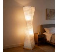 Japanese Paper Floor Lamp Shade, Rice Paper Lantern with 2 Led, Tall Standing Lamp, Ambient Lighting Bedside Lamp for Living Room Bedroom and Office(Warm Light)(White,7W)