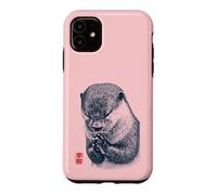 Japanese Peace Otter Illustration with Red Kanji Case for iPhone 11
