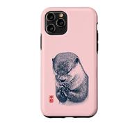 Japanese Peace Otter Illustration with Red Kanji Case for iPhone 11 Pro
