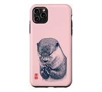 Japanese Peace Otter Illustration with Red Kanji Case for iPhone 11 Pro Max