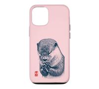 Japanese Peace Otter Illustration with Red Kanji Case for iPhone 12/12 Pro