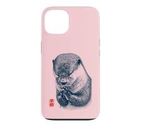 Japanese Peace Otter Illustration with Red Kanji Case for iPhone 13