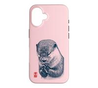 Japanese Peace Otter Illustration with Red Kanji Case for iPhone 16