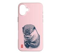 Japanese Peace Otter Illustration with Red Kanji Case for iPhone 16 Plus