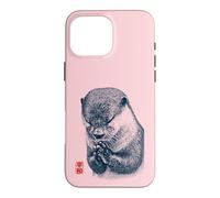 Japanese Peace Otter Illustration with Red Kanji Case for iPhone 16 Pro Max