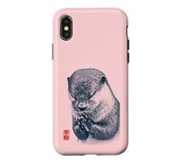 Japanese Peace Otter Illustration with Red Kanji Case for iPhone X/XS