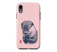 Japanese Peace Otter Illustration with Red Kanji Case for iPhone XR