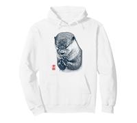 Japanese Peace Otter Illustration with Red Kanji Pullover Hoodie