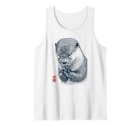 Japanese Peace Otter Illustration with Red Kanji Tank Top